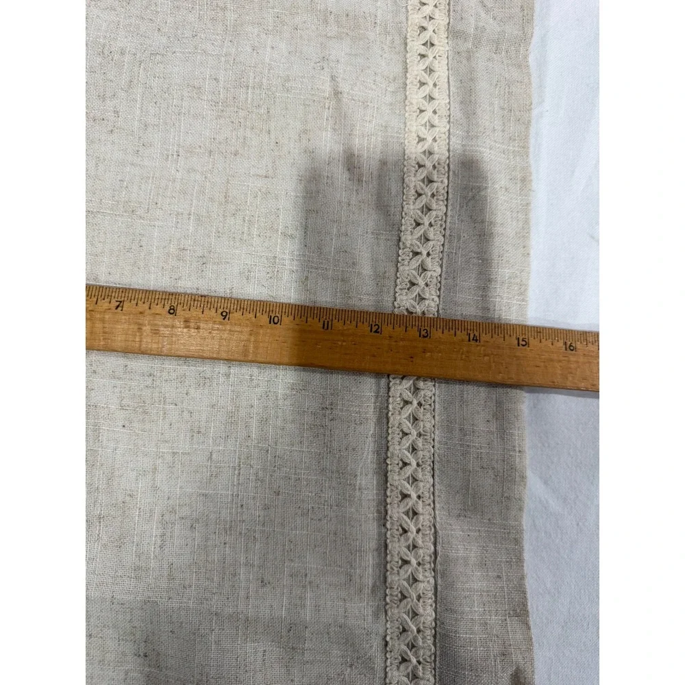 Natural Linen Table Runner with Crocheted Lace Trim Neutral Farmhouse 78x15.5
